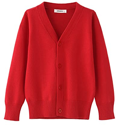 BINIDUCKLING Pull scolaire à manches longues avec col en V pour uniforme scolaire, rouge, 10-11 Ans