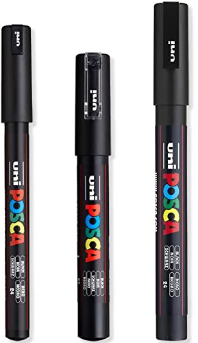 Posca - Lot de 3 marqueurs à peinture ultra fins à fins - PC-1MR, PC-1M, PC-3M - Encre noire