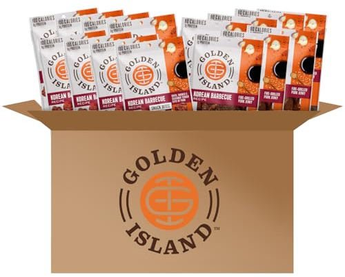 Golden Island Korean BBQ Variety Pack - (15 Pack) 8 Pork Snack Bites and 7 Pork Jerky - Korean Barbecue Protein Snacks - Up to 8g Protein per Serving - Gluten Free