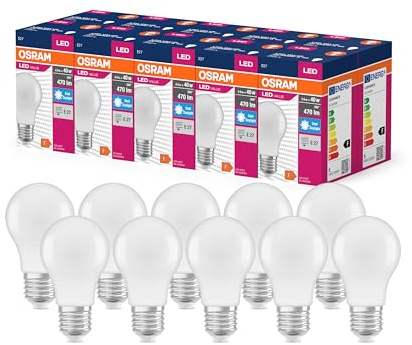 Osram LED Star Value Classic A40 LED Lampe für E27 Sockel, Birnenform, FR, 470 Lumen, tageslichtweiß (6500K), Ersatz für herkömmliche 40W Glühbirnen, nicht dimmbar, 10er-Pack