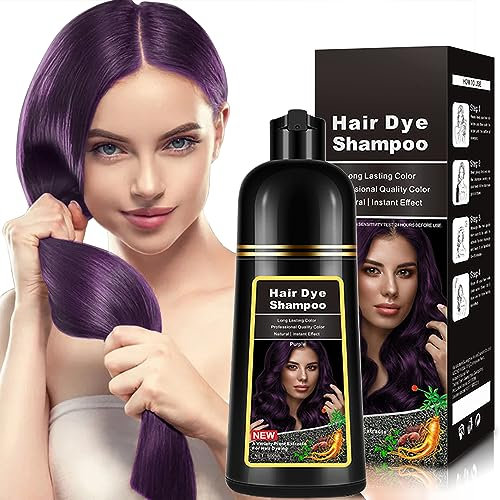 Shampoing naturel pour cheveux violets 500ml, shampoing colorant 3-IN-1, cheveux violets nourrissant et colorant pour les hommes et les femmes en 10-15 mins(Purple)
