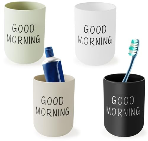 HOMURY 4 bicchieri per spazzolini da denti in plastica: multicolor lavaggio portaspazzolino per bagno, portaspazzolino portatile per coppie, adulti (bianco, nero, verde, cachi)