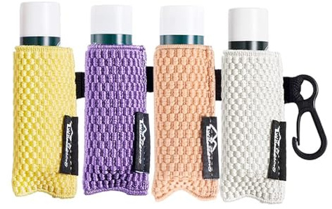WK IEASON Lip Balm Holder Keychain, Stocking Stuffers for Teen Girls, 4PCS Clip on Lip Gloss Holder Compatible With Chapstick, Burt's Bees Sleeves Holder Key Chains Women Cute Elastic Lipstick Holder