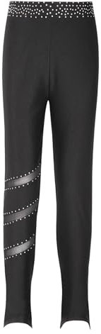 Zaldita Mädchen Eiskunstlauf Hose Lang Sportleggings mit Strass Tanzhose Gymanstik Leggings Tanzhose Bühnenauftritt Akrobatik Schwarz 134-140