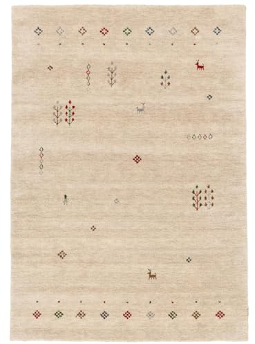 RugVista Gabbeh Giza, Teppich, Gabbeh, 160 x 230 cm, Rechteckig, Niedriger Stapel, Wohnzimmer, Schlafzimmer, Nur chemische Reinigung, Care & Fair Zertifiziert, Beige