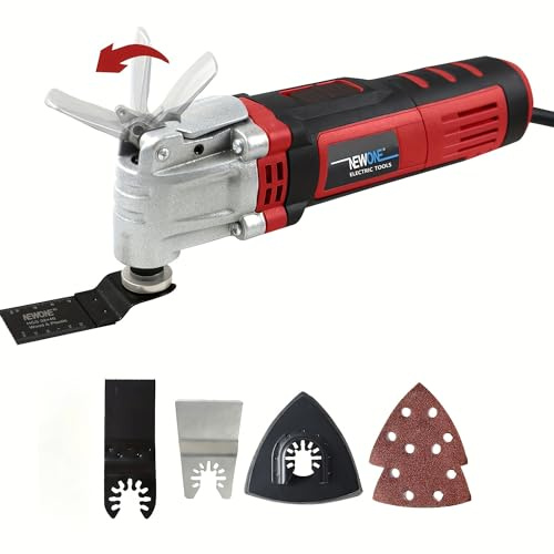 NEWONE Oscillating Tool 4 Amp Oscillating Multi-Tool Kit with 4° Oscillation Angle,6 Variable Speed with 5-piece Electric Multitool Blades (Red Black)