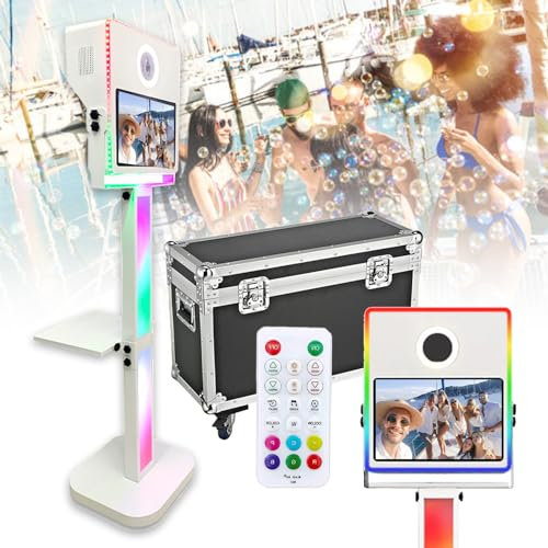 agreilduite Tragbare Event-Fotokabine - 15,6-Zoll-Touchscreen, professionelle DSLR-Kamera-Selfie-Station mit LED-Ringfülllicht und Flightcase, für Hochzeiten/Partys/Live-Streaming-Events,White