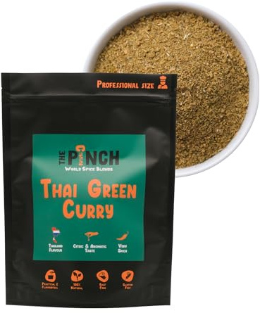 THE PINCH XL Thai Green Curry Condimento tailandese 100% naturale e senza sale Ideale per ricette salutari con pollo, pesce, frutti di mare, verdure, tagliatelle e legumi. Confezione da 400g.