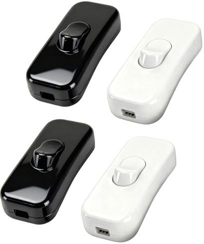 Powice 4 Stück Zwischenschalter,Schnurschalter,Schalter 230v,Kabelschalter,Geeignet für 2- und 3-adrige Netzkabel und Kleingeräte oder Leuchten Kippschalter,(Weiß+Schwarz)