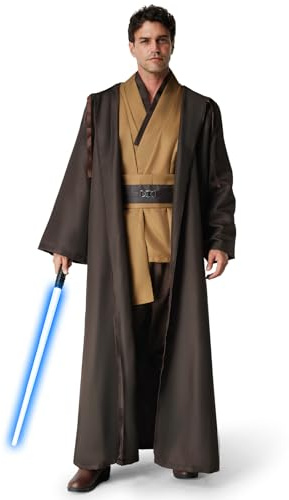 IEEILULU Jedi Kostüm Herren, Jedi Robe Herren Set Jedi Outfit Herren Jedi Kleidung Herren mit Blau Lightsaber, Kapuzenumhang und Mittelalter Tunika für Halloween, Karneval