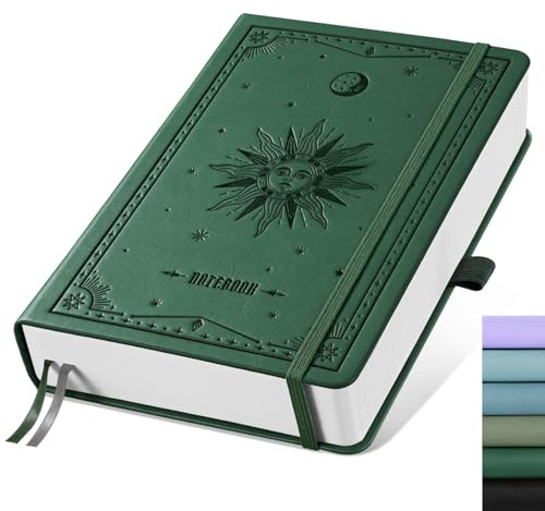 EMSHOI Notizbuch A5 Kariert Hardcover, 100g/m², 320 Seiten - Dunkelgrün | Tagebuch, 180° flach, Gummiband, Innentasche, für Schule, Büro, 14,5 x 21 cm