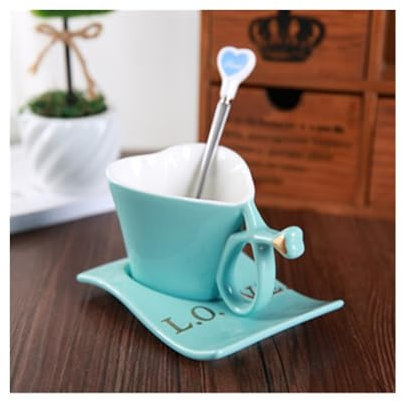 Tazze Da Caffè，Tazzine Da Caffè Amore forma creativa Cuore della tazza di caffè con piatto cucchiaio della tazza di caffè del vestito del piatto for il set regalo piattino Teacup Lovers(04)