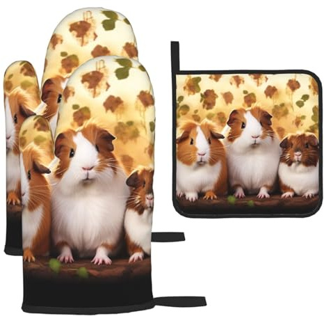 Lot de 3 maniques et maniques résistantes à la chaleur pour cochons d'Inde, 1 gant de cuisine en silicone antidérapant pour cuisine, pâtisserie, barbecue