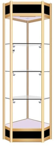 Luxus-Glasvitrine mit Schloss, weiß, Curio Sammlerstücke, Vitrine für Büro/Schlafzimmer, Steheck-Bücherregale, Montage erforderlich, elegantes Gold- und Schwarz-Design, 180 cm