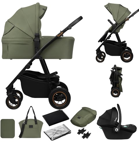 LIONELO AMBER PLUS 3-in-1 Multifunktionaler Kinderwagen von 0 bis 4 Jahren | bis 22 kg mit XL-Babywanne, Kindersitz bis 13 kg, verstellbare Rückenlehne, große 360o Geländeräder, XXL-Verdeck