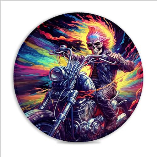 Tapis de Souris de Jeu Art Skull Motorcycle (11 8 Pouces) Tapis de Souris Rond de Jeu Tissu Micro-tissé Anti-Transpiration Bords Cousus Tapis de Souris pour Souris Laser/Optique