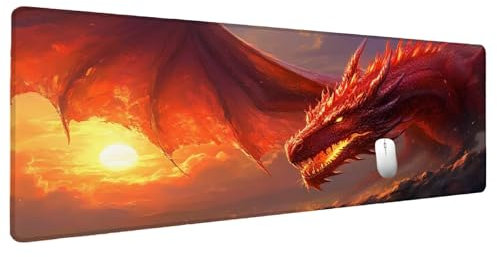 Red Mouse Mat Large 1500x800mm XXL Mouse Pad Dragon Gaming Mousepad, Desk Pad Pc Accessories Mousemat Soft Smooth Surface and Anti-Slip Rubber Base, Gaming Mat Desk Accessories for Men Decor M-9