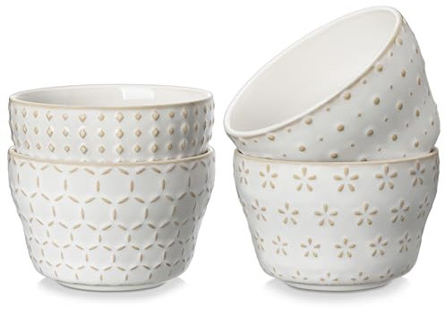 MALACASA 300ML Petits Bols en Grès, Lot de 4 Bols à Céréales pour Collations, Soupe, Dessert, Fruits, Salade - Série LYDIA