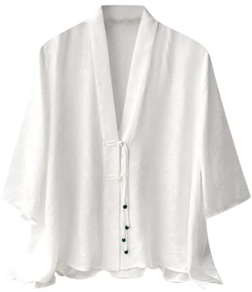 Cardigan da Donna in Lino E Cotone Leggero Bolero Giacca A Cascata Mezza Manica Estiva Copricostume Casual Aperto sul Davanti Kimono Camicetta Coprispalle per Protezione Solare