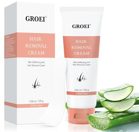 Hair Removal Cream – Sensitive Skin Depilatory with Aloe & Fruit Acids, Hair Removal Cream for Arms, Legs, Bikini Line | Gentle Exfoliation & Moisturising Formula, 120g