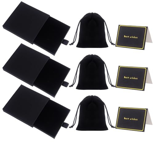 Nideen Schmuckbox für Armbänder kleine Geschenkbox Schmuck 3er Set, Kleine Schmuckkästchen mit Samtbeutel & Karte (Schwarz)