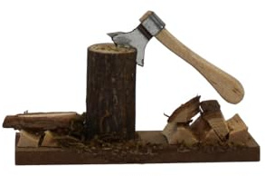 ZICOM Krippenzubehör Miniaturzubehör Miniatur Hackstock mit Axt Höhe 4,9cm Holz Natur handgefertigt Unikat, Modellbau Puppenhaus