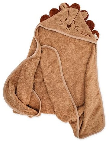 wunderwunsch ww x Jollein Kapuzenhandtuch personalisiert als Geschenk zur Geburt, Baby Handtuch als Geschenke für Geburtstage Baby und Kleinkind, auf Wunsch mit Namen (Löwe)