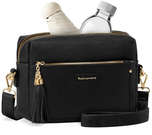 RAINSMORE Umhängetasche Damen Mittelgroß Crossbody Bag mit Anti-Diebstahl | Elegante Schultertasche Leder PU für Büro, Reise & Alltag - Handtasche mit Quasten