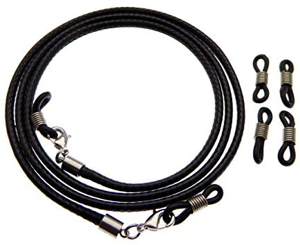 Hawhy 2 Stück Brillenband Brillenkordel Brillenkette in verschieden Farben mit 4 Ersatz Brillenösen für Sonnenbrille, Lesebrille und coole Brillen Schwarz