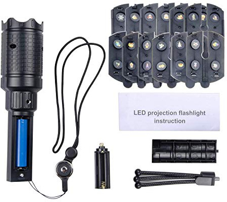Lampe de poche projecteur LED, Lampe de poche 2 en 1 de décoration de vacances et de poche avec 12 diapositives et trépied, Veilleuse pour enfants à piles pour Noël, anniversaire