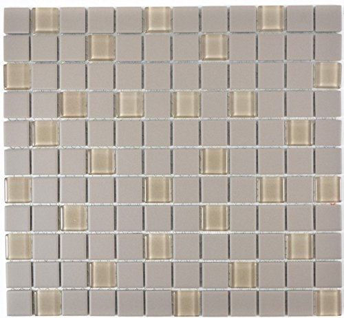 Mosaïque carrelage en céramique gris clair non laqué pour mur de salle de bains - Plaque mosaïque - 10 tapis en mosaïque