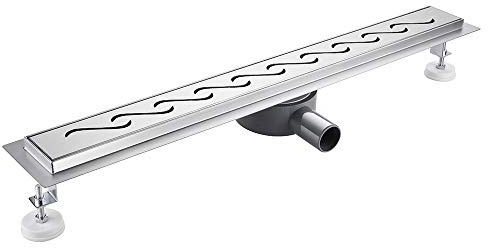 Caniveau pour Douche Siphon Sol d'évacuation en Acier Inoxydable Plancher de Douche de Salle de Bains Rectangle, 360° sortie d'eau, 60cm