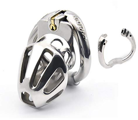 ZWFUN Edelstahl Metall Keuschheitskäfig verstellbare Split-Ring Design männliche Keuschheit Gerät Peniskäfig Chastity cage herren keuschheitsgürtel SM Sexspielzeug für männer (L, Hodenring Ø 52mm)
