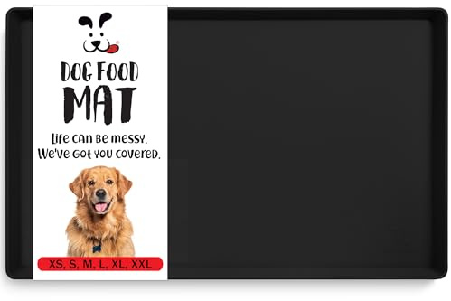 DogBuddy Hundefutterunterlage, wasserdichte Napfunterlage für Futter und Wasser, rutschfeste Silikon-Fressunterlage mit hohen Rändern für Hundenäpfe, Welpenzubehör (XXL: 81 x 61 cm, Schwarz)