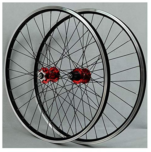 ZFF MTB Laufradsatz 26 Zoll, Doppelwandig Aluminiumlegierung Schnellspanner Scheiben/V-Bremse Radfahren Fahrrad Räder 32 Loch Rand 7/8/9/10/11Fach Kassette (Color : Red hub)