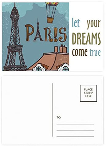 Paris Fire Ballon Frankreich Eiffelturm Dream Come True, Postkarten-Set Dankeskarte Versandseite 20 Stück