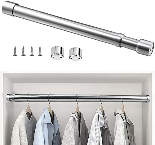 XAVSWRDE 25mm Extendable Wardrobe Rod Stainless Steel Wardrobe Rail Tube Clothes Hanging Pole Heavy Duty Round Extensible Closet Bar with End Sockets for Wardrobe Cabinet Cupboard (47cm to 80cm)