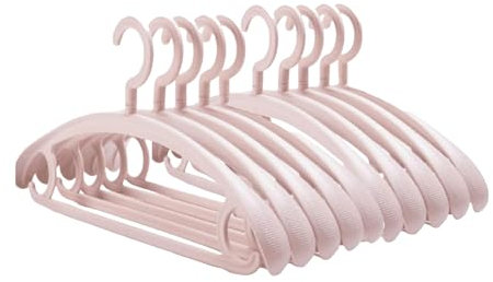 Trrcylp Paquete de 10 Perchas de plástico Resistentes de 25 Libras de Capacidad, Gancho Giratorio para Colgar Ropa, Hombros Anchos, Antideslizantes, Gruesos (Rosa)