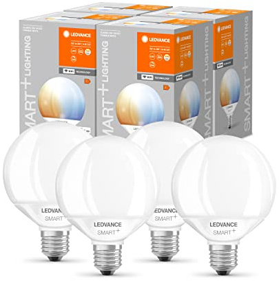 LEDVANCE Smarte LED-Lampe mit Wifi Technologie, E27, Dimmbar, Lichtfarbe änderbar(2700-6500K), Globeform, Matt, Ersatz für herkömmliche 100W-Glühbirnen, steuerbar mit Alexa, Google&App, 4058075609600