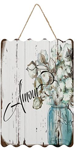 by Unbranded Hängende Holzschilder Blüte in Einmachglas, niedliches Badezimmer-Dekor, Landhausdekoration, lustig, rustikales Holzbild, WC-Schild, 20 x 30 cm