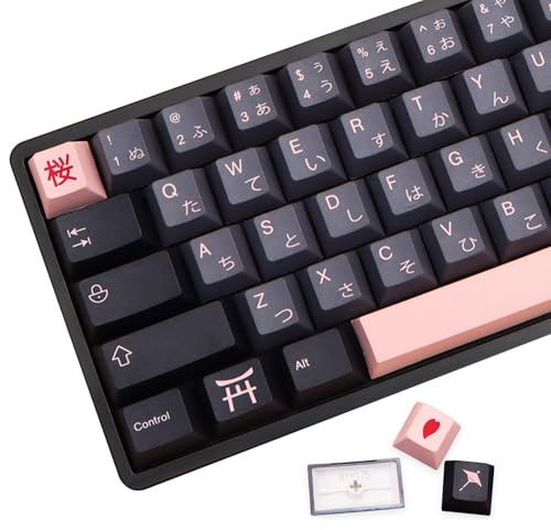 MOLGRIA Keycaps 136 Set Night Sakura für Tastatur in voller Größe, benutzerdefinierte PBT Cherry Profile Tastenkappen Japanische Schriftart ür Cherry MX 104/87/68/61 ANSI/ISO Layout Tastatur
