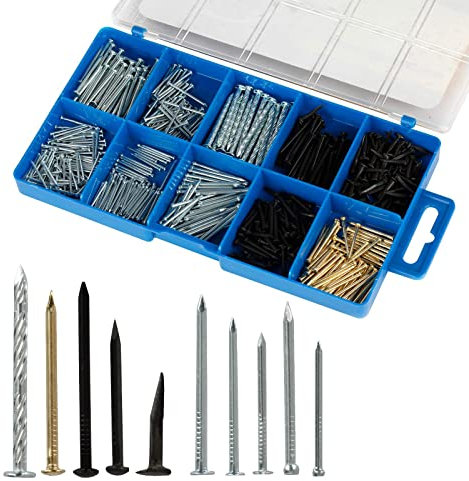 556 PCS Nail Assortment Set Flat Head Nails, Small Head Nails, Twist Nails, Half Round Black Nails, Carpet Nails, Copper Plating Nails