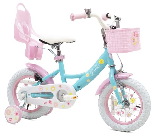 Bixike Girls Bike with Basket for Toddlers and Kids Aged 3-14 Years Old, 12 14 16 18 Inch with Training Wheels & Doll Seat, 20 Inch with Kickstand & Rear Rack, Princess Style Bicycle for Gift.
