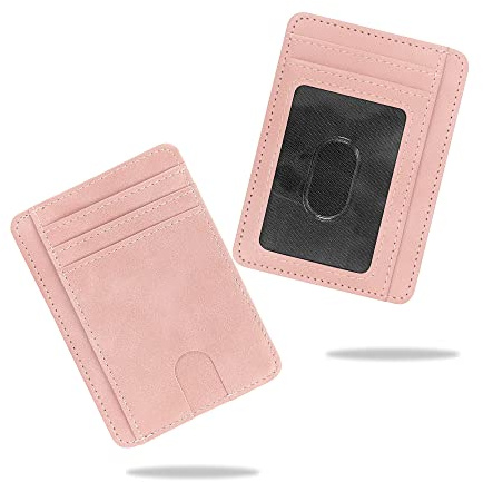 conisy Schlank Mini Geldbörsen Damen, Klein Leder Minimalistisch Kreditkartenetui Portemonnaie mit RFID Schutz (Rosa)