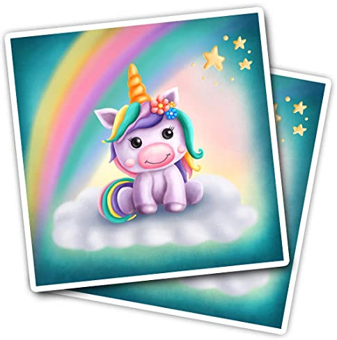 Vinyl Square Stickers (Set of 2) 7.5cm - Cute Unicorn Rainbow Stars for Laptops, Tablets, Luggage, Scrap Booking, Fridges #61039