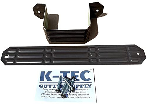 K-TEC Downspout Strap for 2 inch x 3 inch Aluminum Rain Gutter - Leader Pipe Adapter with Color Matched Screws. Musket Brown Set of 2 for 1 Downspout.