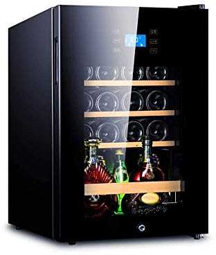 Wine Refrigerator - Wine Cooler with Stainless Steel Frame Glass Front Door - 62L Wine and Drink Fridge 5-18℃ Temperature Zone Lock Key Blue LED Light for Home Office Kitchen and Bar