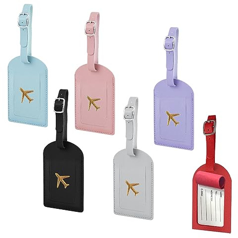 6 Piezas Etiqueta Maleta Viaje Etiquetas Equipaje Cuero Identificador Maletas Viaje con Correa Adjustable Adecuado para Maleta de Viaje,Maleta(6 Colores)
