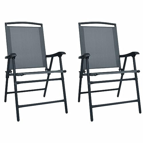 BaraSh Klappbare Gartenstühle 2 STK. Textilene Grau Gartenstuhl Klappbar KlappstüHle FüR Den AußEnbereich Outdoor-Klappstuhl