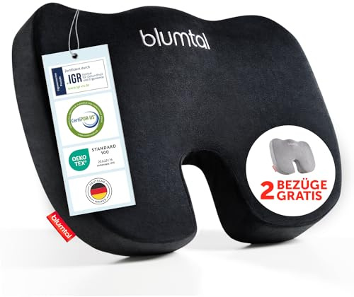 Blumtal® Memory Foam Sitzkissen weich - Keilkissen zur Rückenentlastung - atmungsaktives Steißbeinkissen 50-70 kg - Sitzpolster Stuhl + Zwei waschbare Bezüge weich